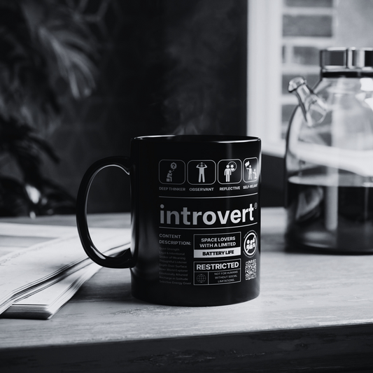 Introvert Ceramic Mug – 11oz Black Coffee Cup from The Label Collection™