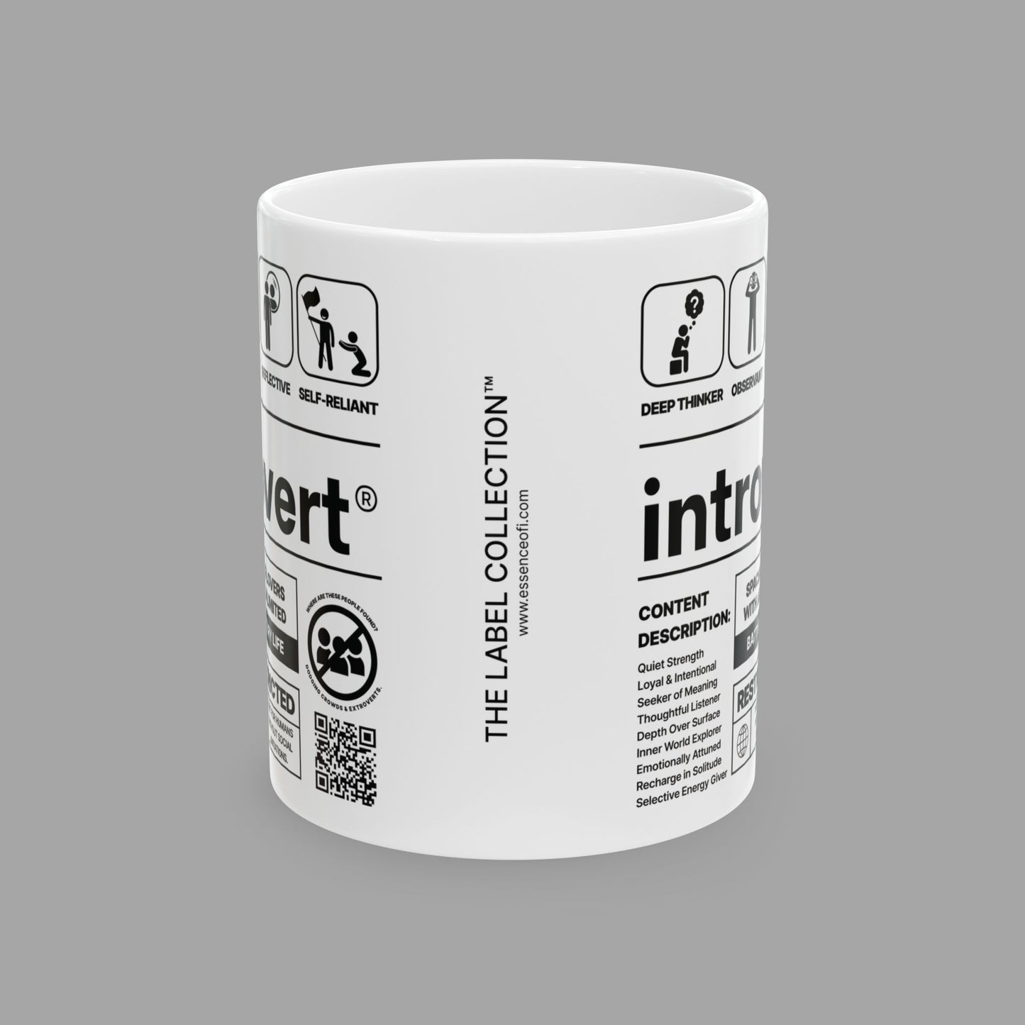 Introvert Ceramic Mug – 11oz White Coffee Cup from The Label Collection™ Front