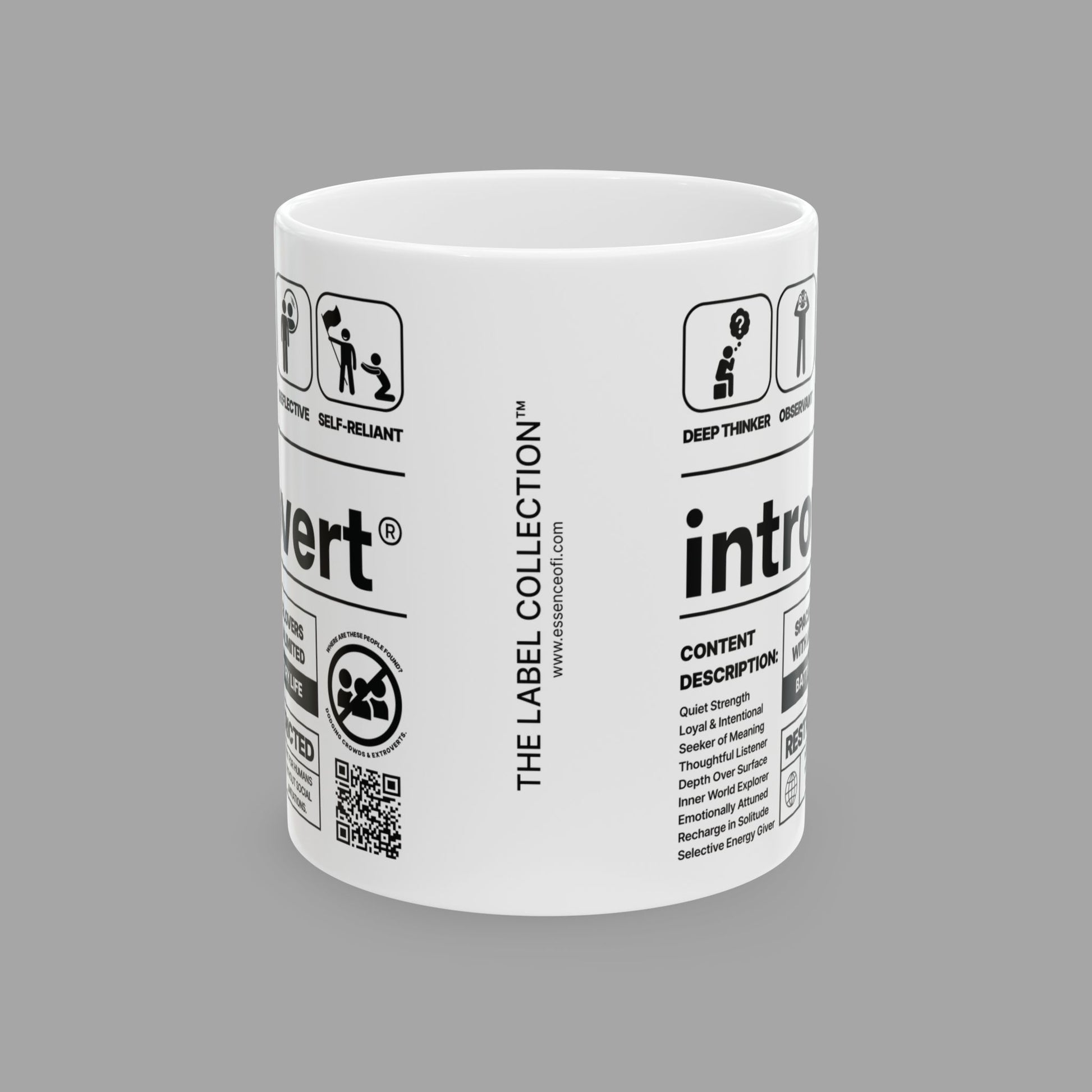 Introvert Ceramic Mug – 11oz White Coffee Cup from The Label Collection™ Front