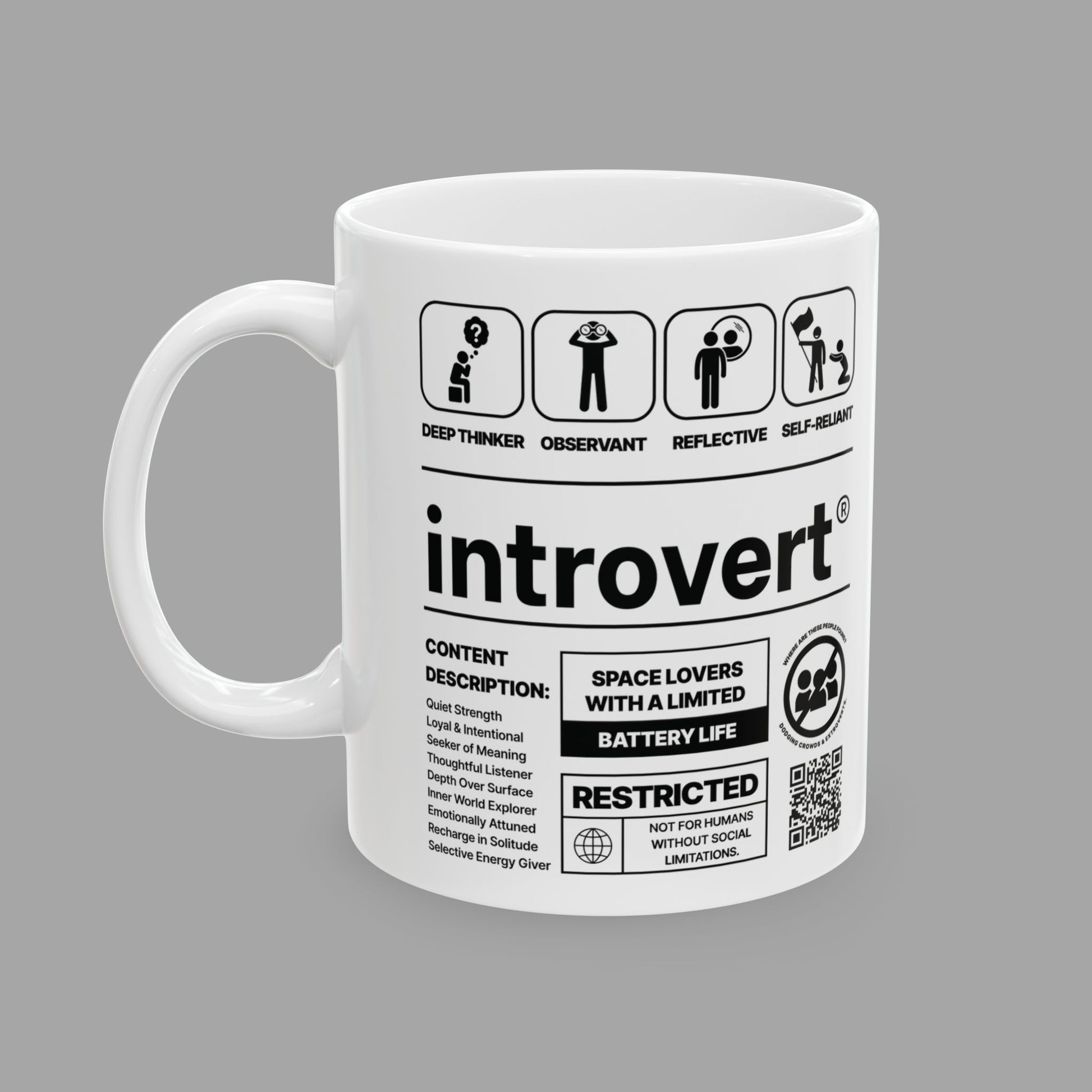 Introvert Ceramic Mug – 11oz White Coffee Cup from The Label Collection™ Left