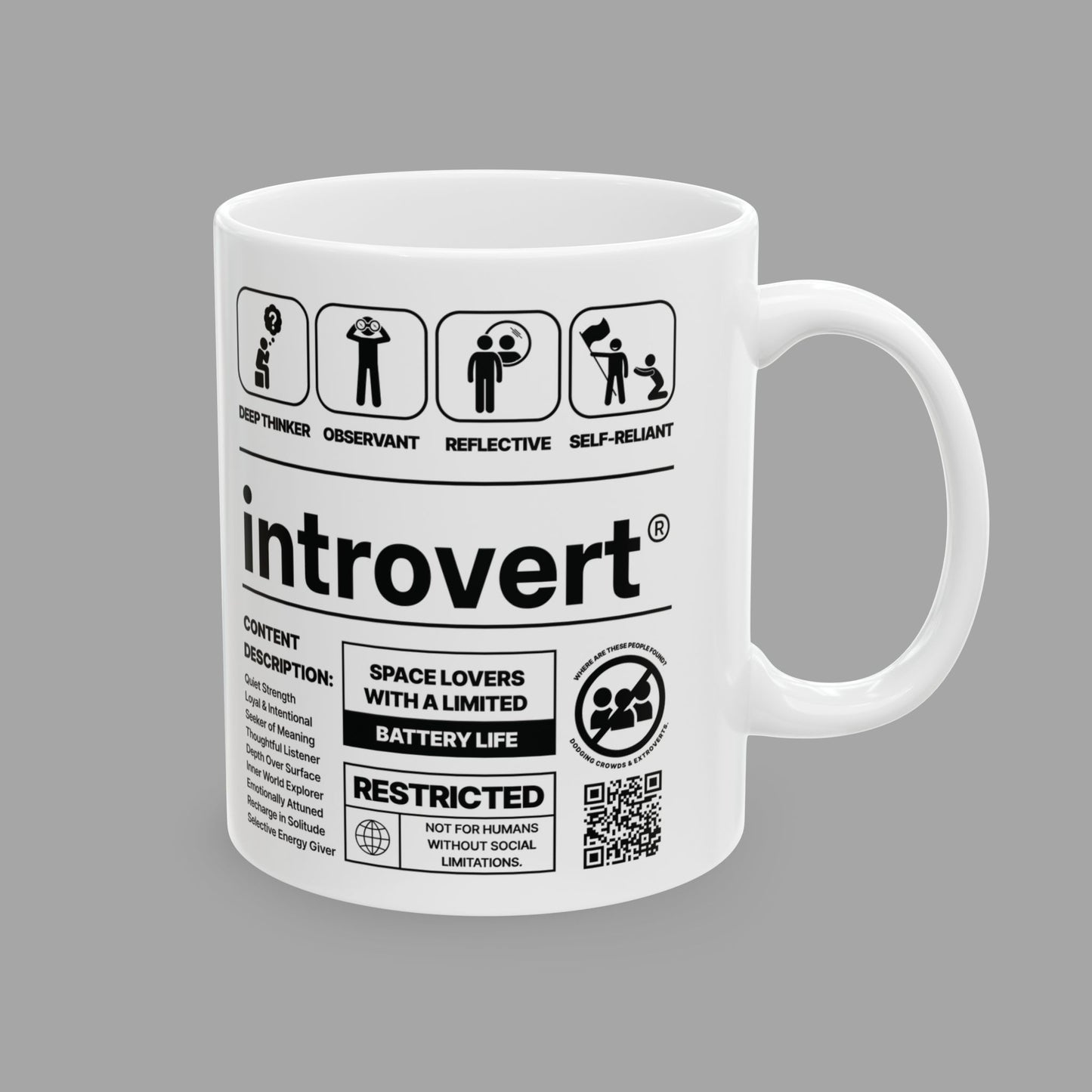 Introvert Ceramic Mug – 11oz White Coffee Cup from The Label Collection™ Right