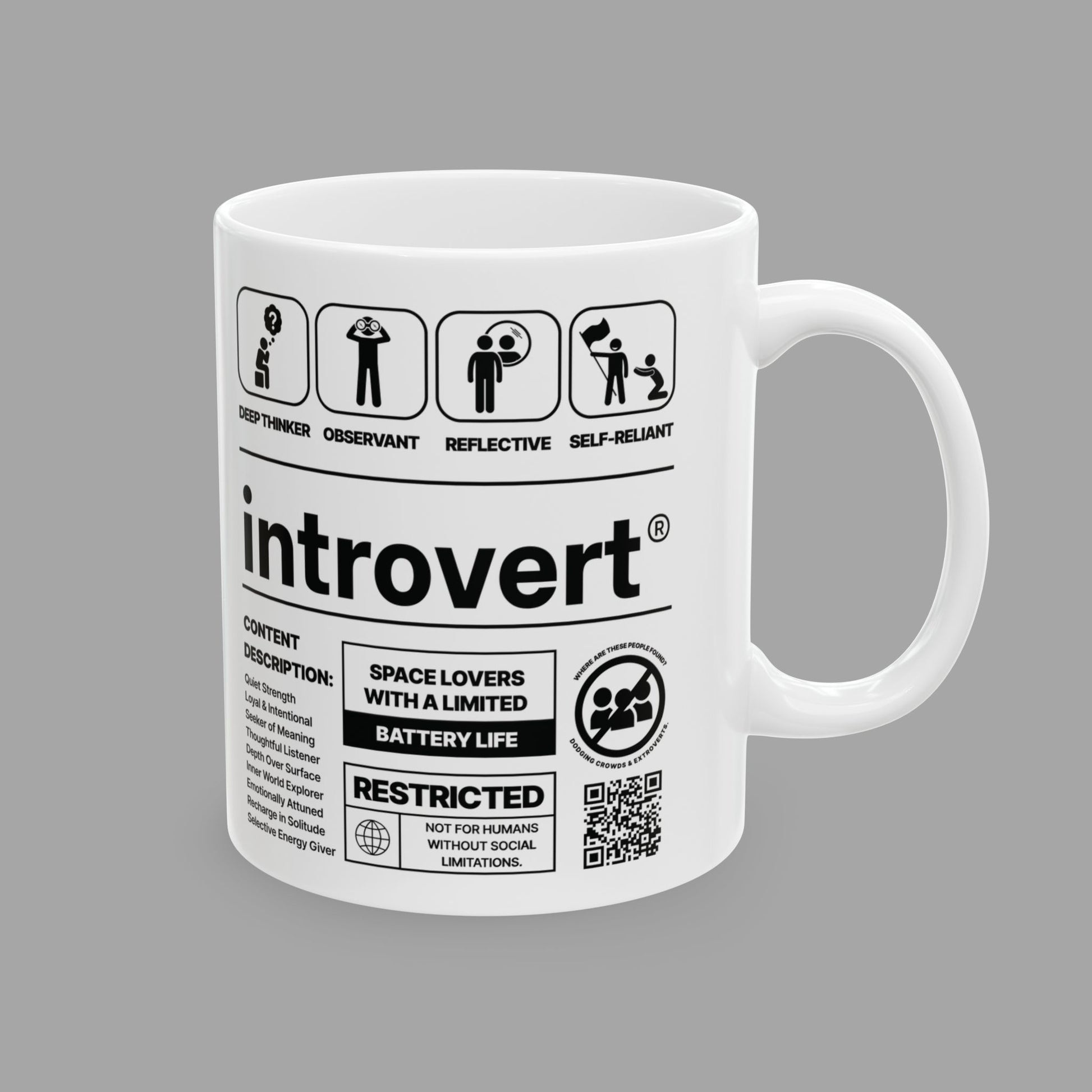 Introvert Ceramic Mug – 11oz White Coffee Cup from The Label Collection™ Right