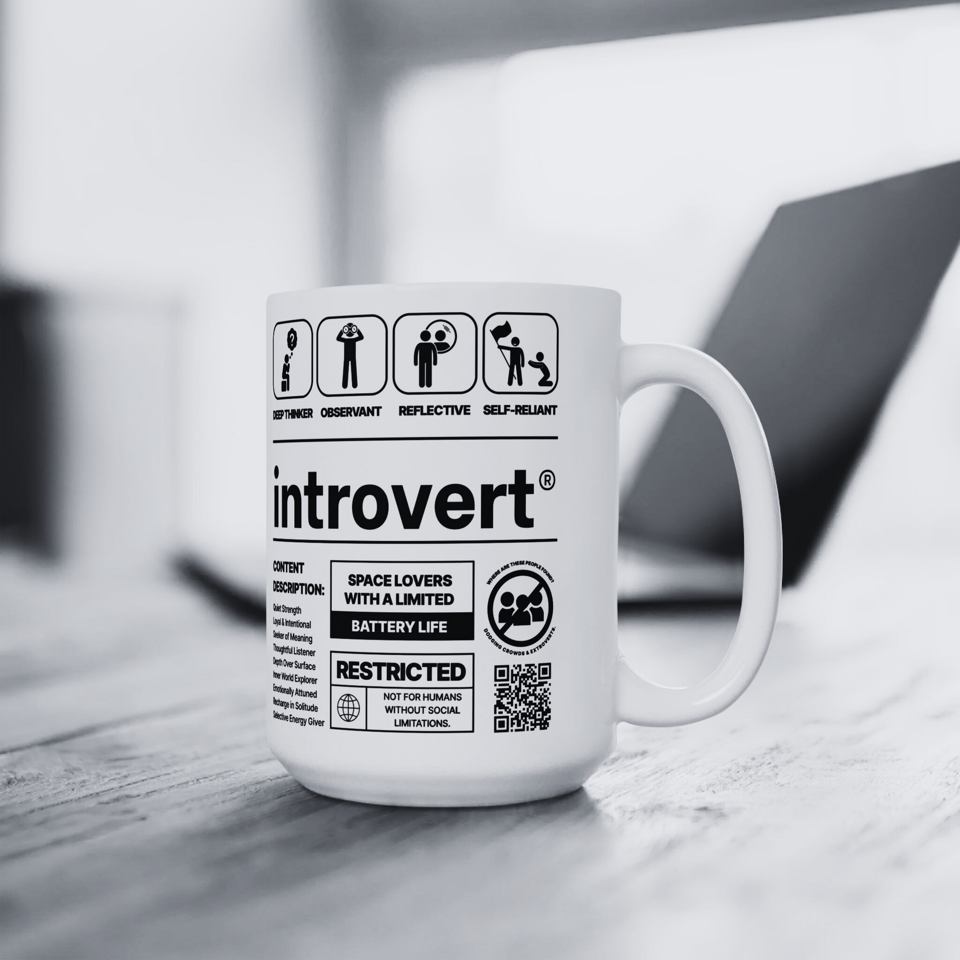 Introvert Ceramic Mug – 15oz White Coffee Cup from The Label Collection™