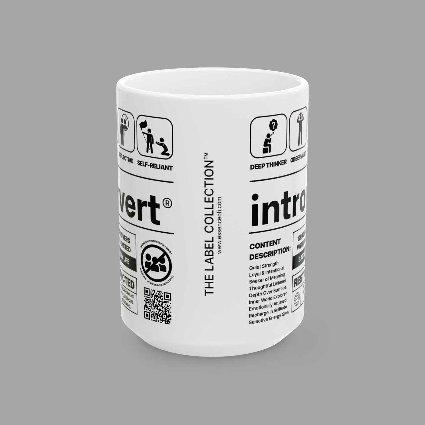Introvert Ceramic Mug – 15oz White Coffee Cup from The Label Collection™ Front