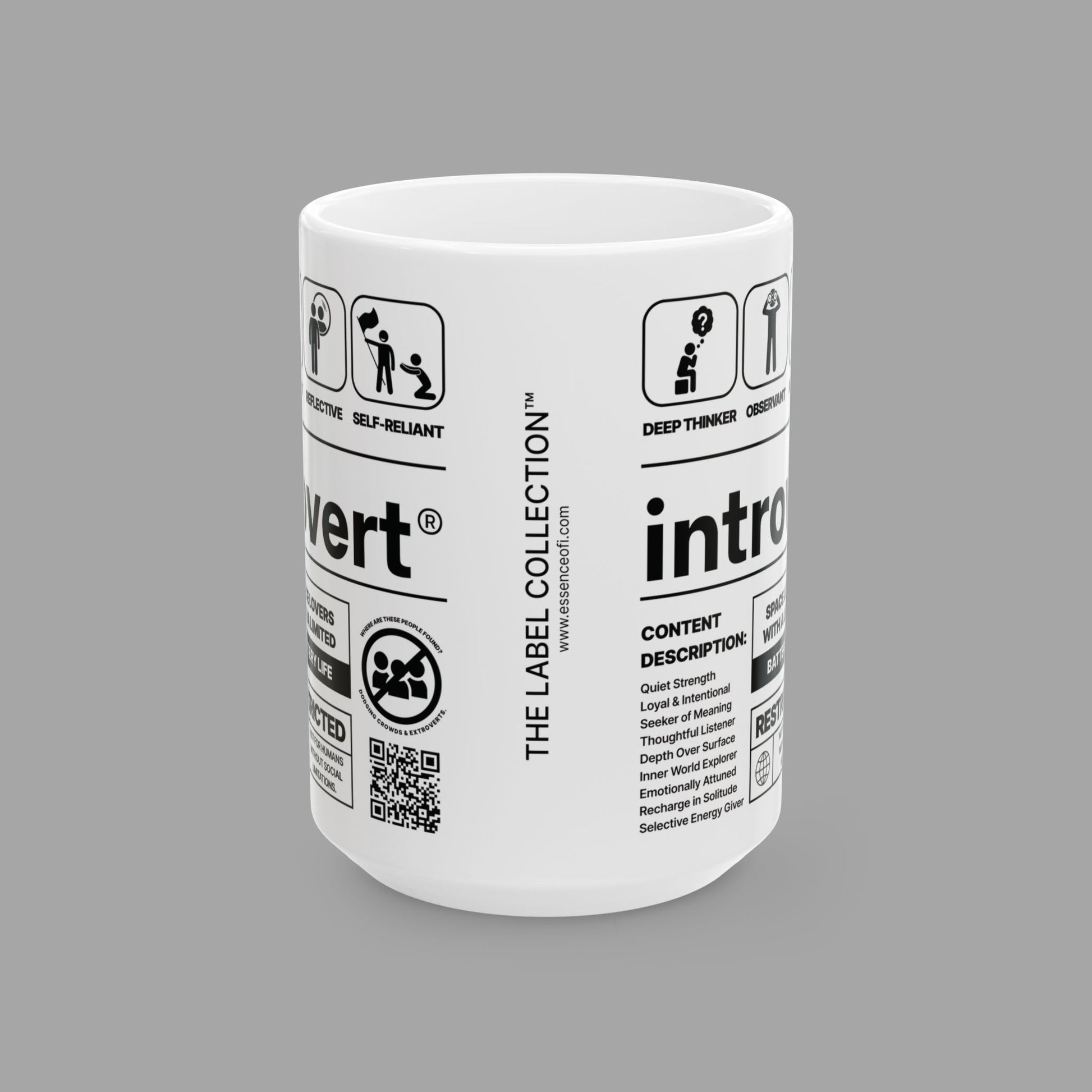 Introvert Ceramic Mug – 15oz White Coffee Cup from The Label Collection™ Front