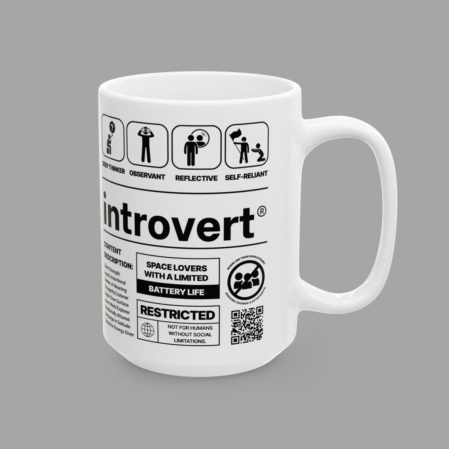 Introvert Ceramic Mug – 15oz White Coffee Cup from The Label Collection™ Right