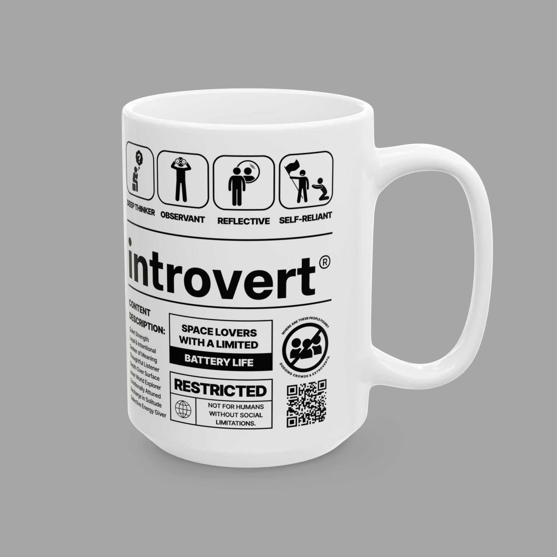 Introvert Ceramic Mug – 15oz White Coffee Cup from The Label Collection™ Right